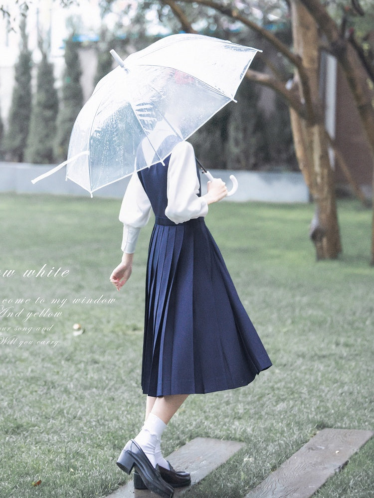 70cm Dark / High Waist Box Pleat Skirt Overalls 65 Blue Length