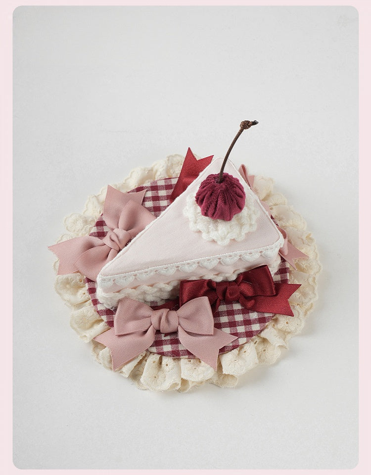 Süße Lolita rosa Schleife Rüschenbesatz rote Kirsche dreieckige Kuchen Mini Hut