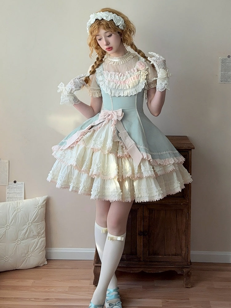 Skirt Waist Pink Jumper Slim Lolita and Fit Tiered Green Elegant