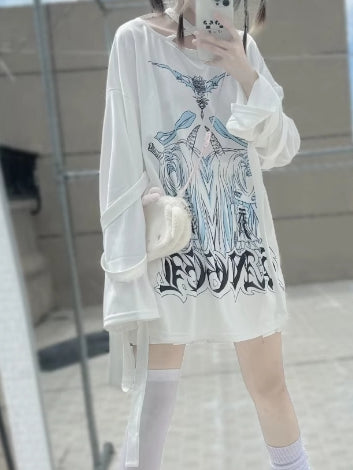 Kei T-Shirt White Twins Print Jirai