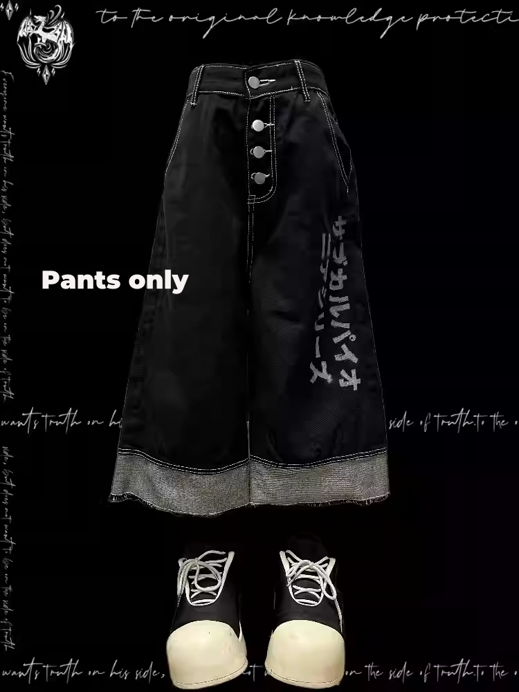 Wide-Leg Jeans Black Faded Wash Multi-Button Placket