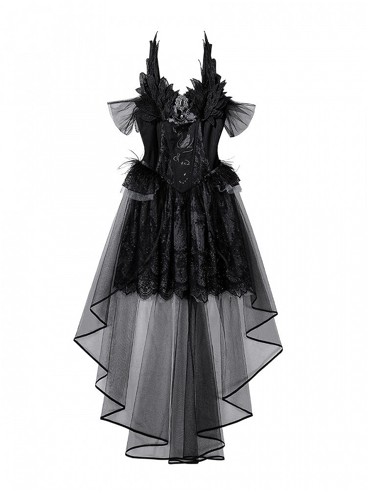 Waist Gothic Shimmer Kuro Black Swan Embroidered Basque Dress