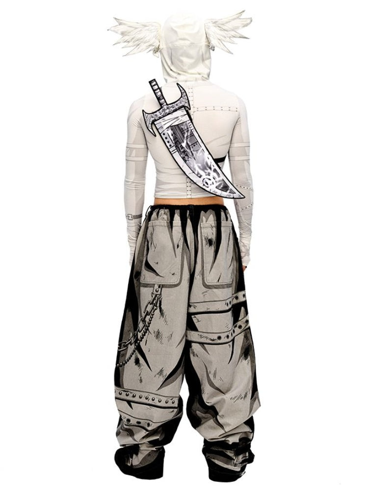 Gray Cartoon Lightning Knife-Shaped Crossbody