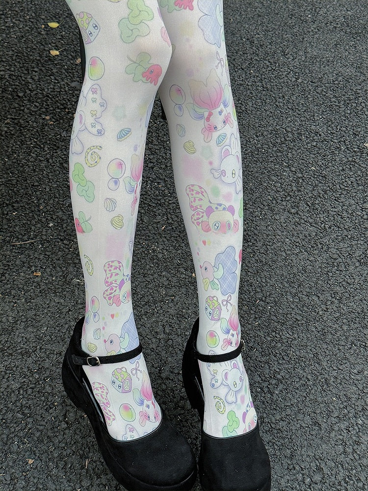 White Sweet Goldfish Cartoon Tights