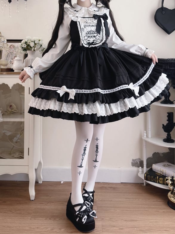 Cake Teddy Embroidery Bodice Sweet and Black Lolita Dress
