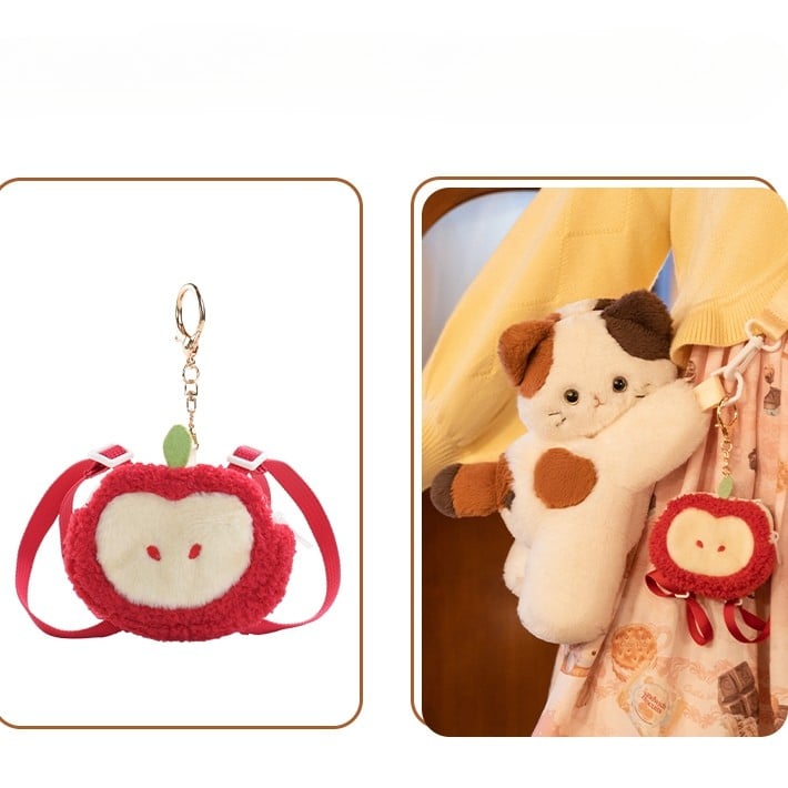 Red Cute Apple Plush Keychian Middle/Large Bag Backpack White Hat Heart Kitty Size + Backpack/Crossbody