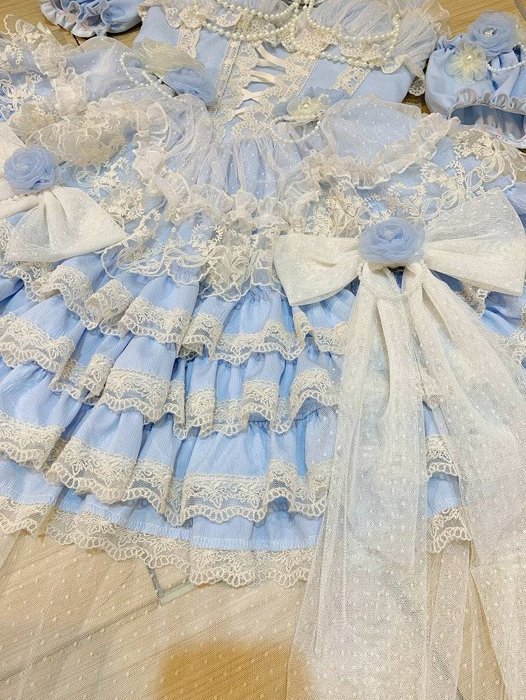 Hanayome Dress Fairy Jumper Tiered Skirt Hem Princess Blue Lolita Flower