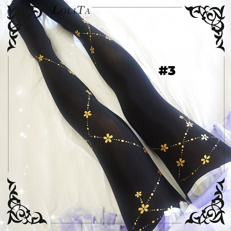 Collants à motif Sakura noir/blanc