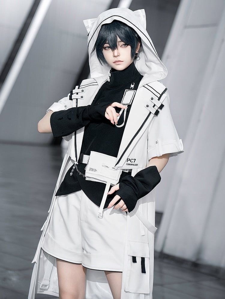 Cyberpunk Ears Coat Ouji White Hooded Techwear Cat Fashion