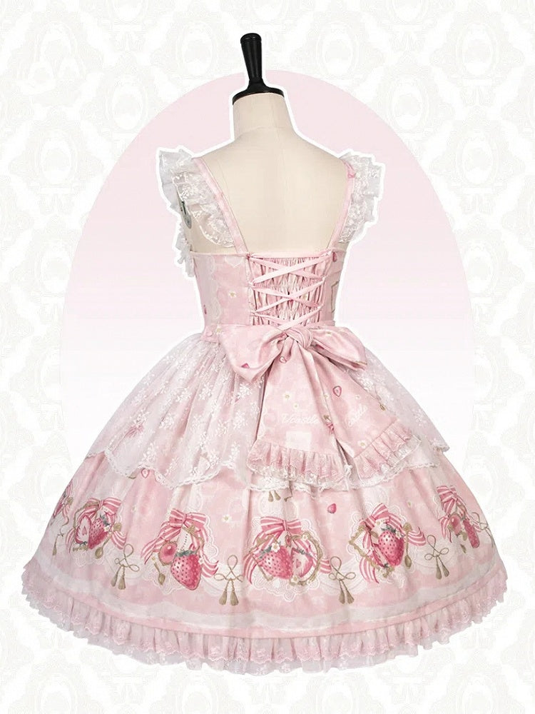 Print Sweet Skirt Strawberry Pink Jumper Lolita