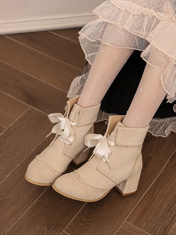 Gewellter Saum – Blockabsatz, beige, umklappbar, normale/dicke Stiefel, hohe Schaftversion mit