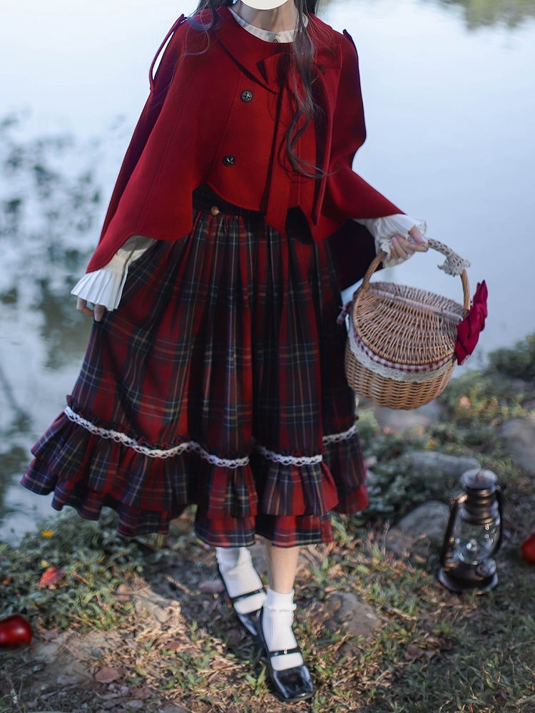 Bow Overall Plaid Dress High Red Waist Tie with