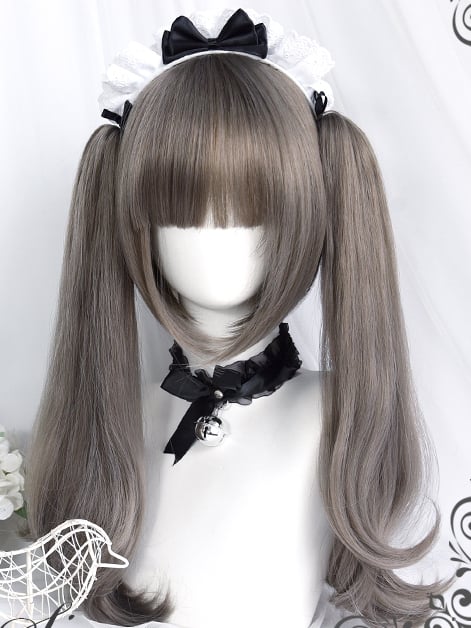 22cm Air Bangs Wigs Straight Short Grey With