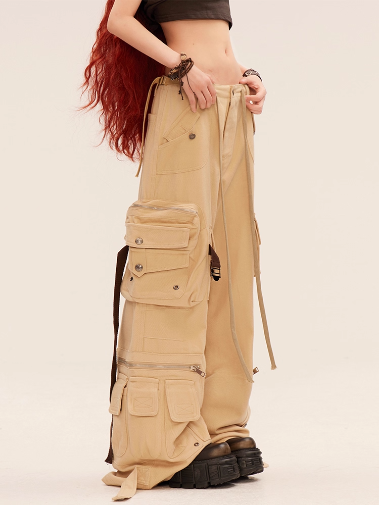 Low Millard Fashion Khaki Rise Cargo Pockets Wide-leg Pants