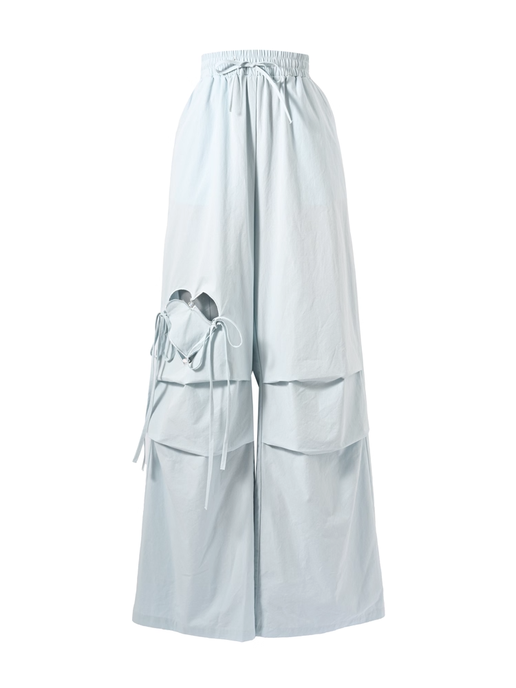 Blau/Rosa Hose mit weitem Bein und herzförmigem Ausschnitt und Kordelzug in der Taille