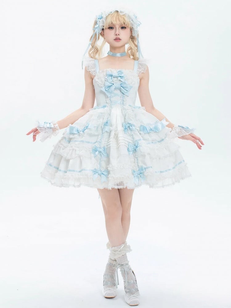 Sweet Princess Blue Bow Skirt and White Jumper Accents Lolita