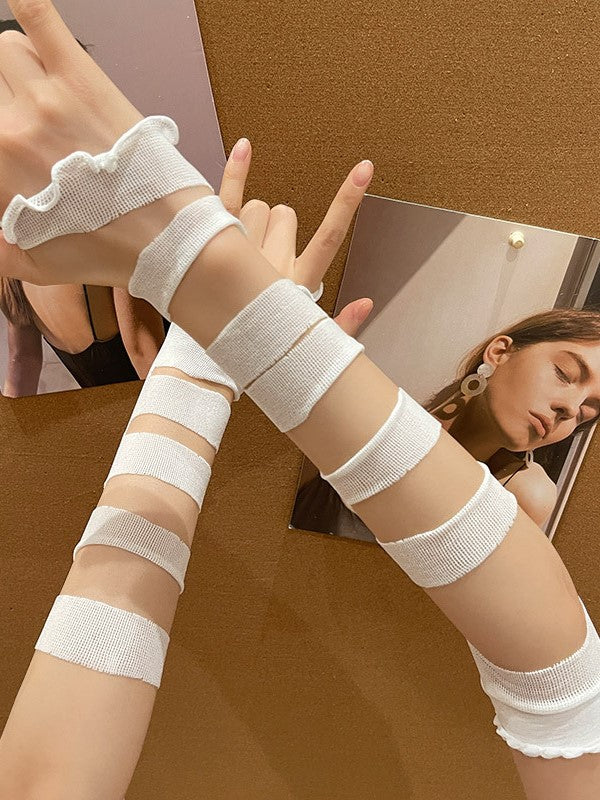 Lolita Sleeves Black/White Cuffs Bandage Y2K Ruffled