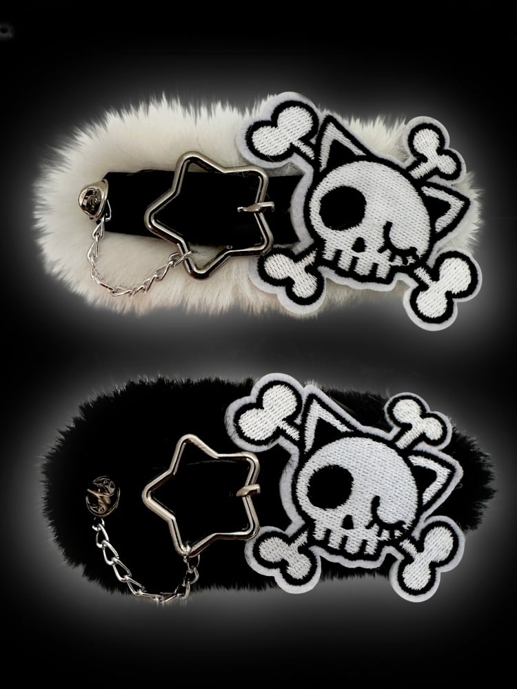 Schwarz-weiße Skelett Gothic Plüsch Haarspange