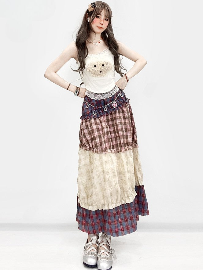 Trim Skirt Pattern Tiered Ruffles Pink Bittersweet Plaid