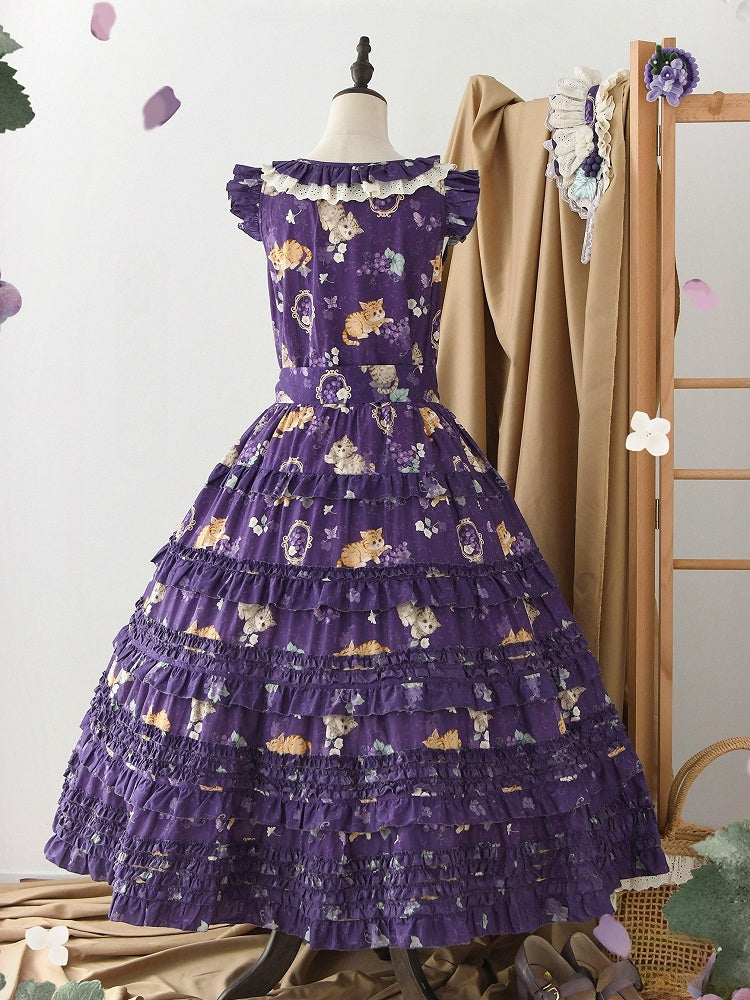 Fashion Skirt Lolita and Print Purple House Jumper Grape Length Dress Changeable Pink Kitty