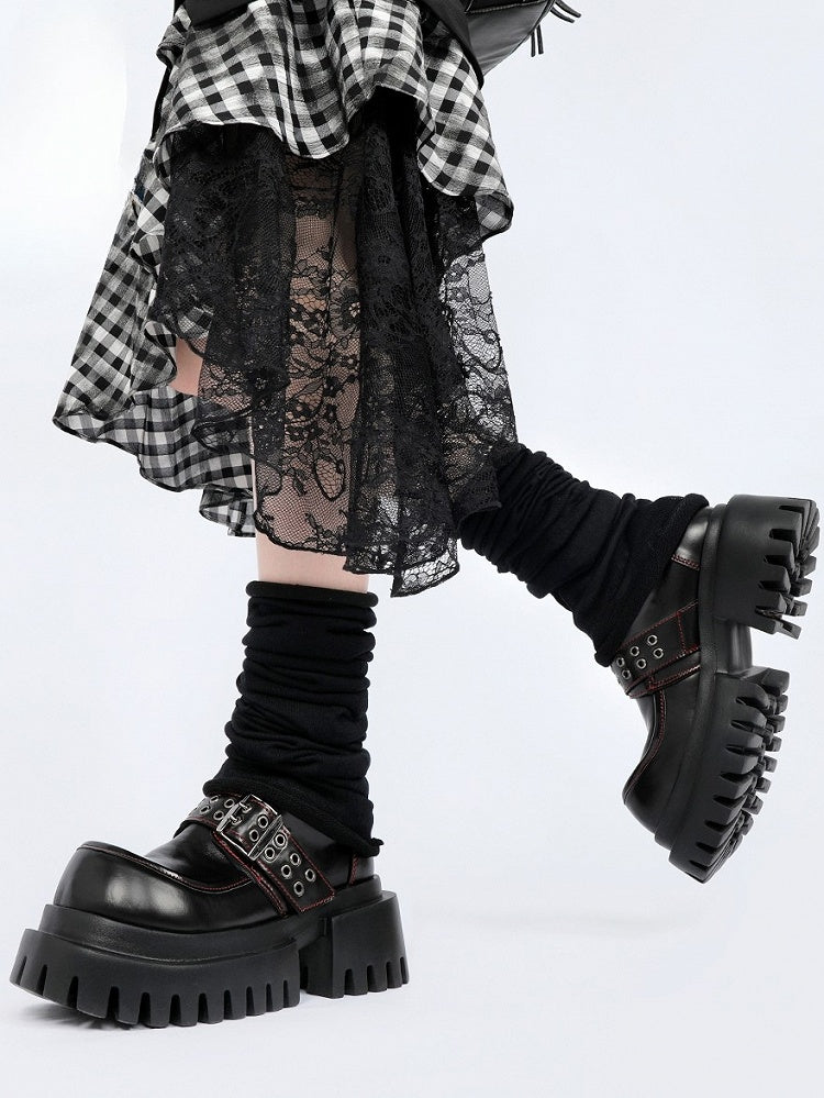 Buckle Bold Heels Rock Punk with Accents Chunky Sole - Platform
