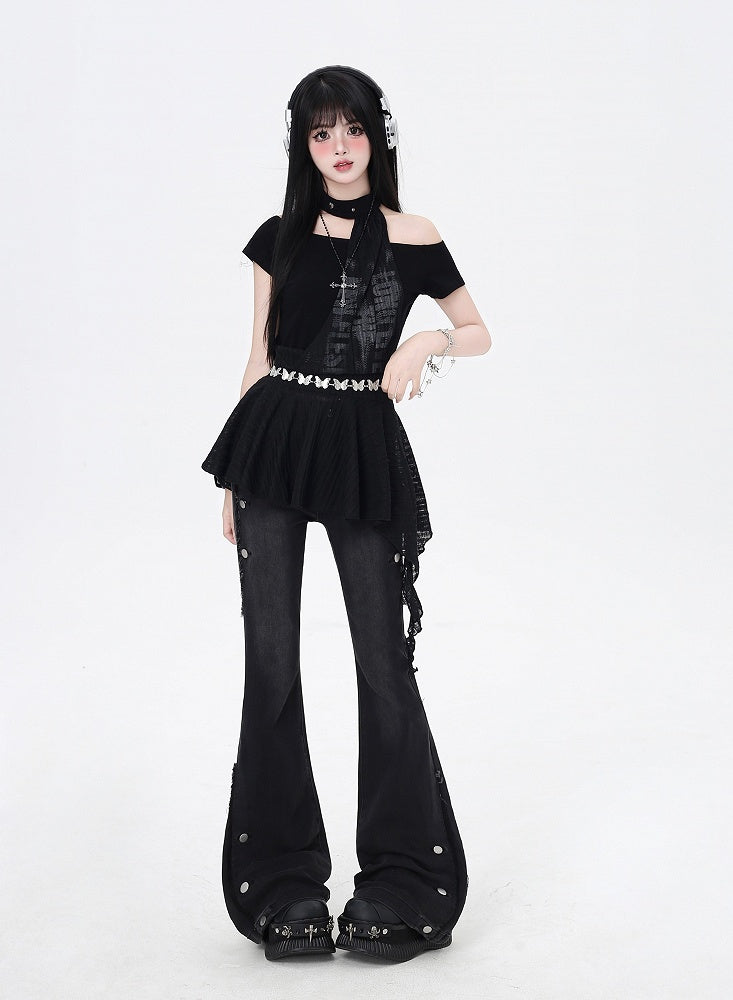 Black Raw Hem Vintage Flared Jeans Glamorous