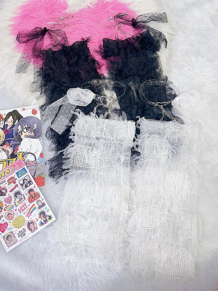 Garters Strap Self-tie Heart Sleeves Y2K With White/Black Tassels Leg Decorated