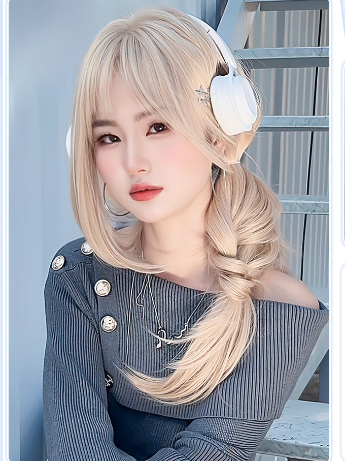 Bangs Length Blonde 60CM With Wig Straight