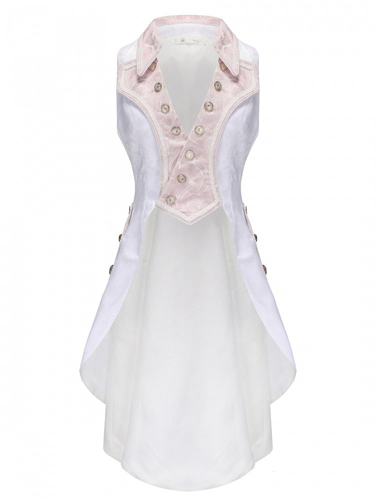 and Aristocrat Long Fashion Waistcoat White Pink Ouji Lolita