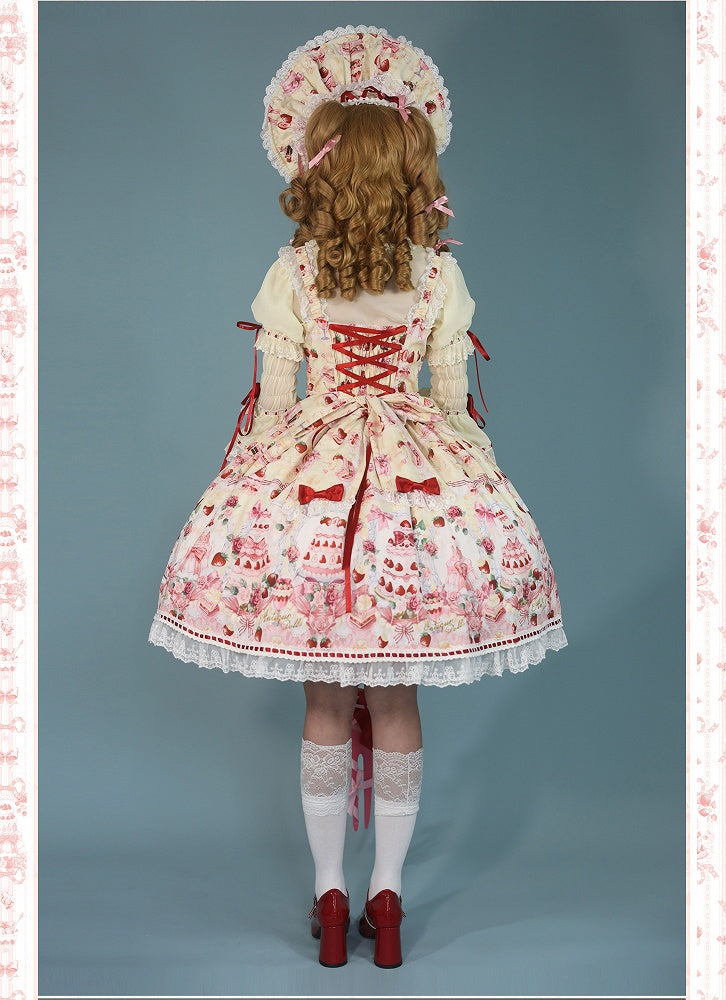 Bow Yellow and Desserts Accents Set Print Strawberry / Full Lolita Sweet JSK