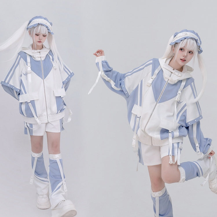 Techwear Shorts Light Colorblock White Blue and Tenshi Kaiwai