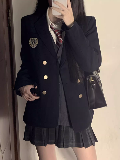Muster Dark JK Rock Plissee Uniform 39CM Plaid Grau