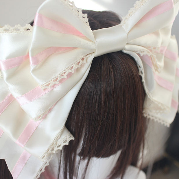 Pink and White Striped Pattern Big Bow KC