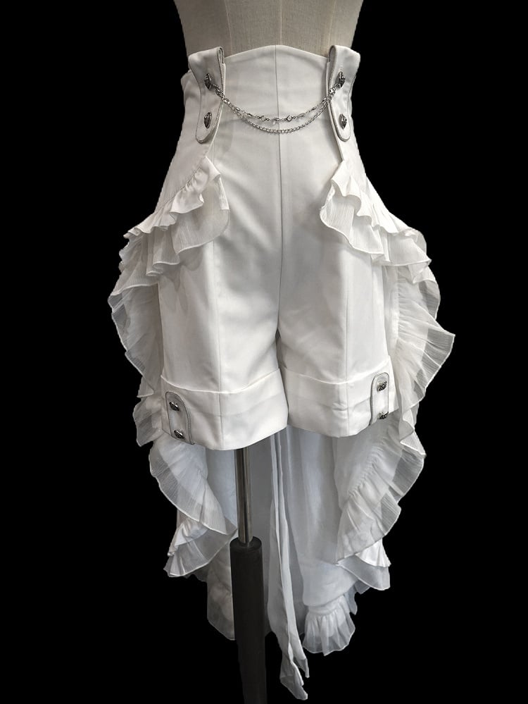 Aristocrat High Detachable Train with Ruffle Lolita Waist Fashion White Ouji Shorts Cascading