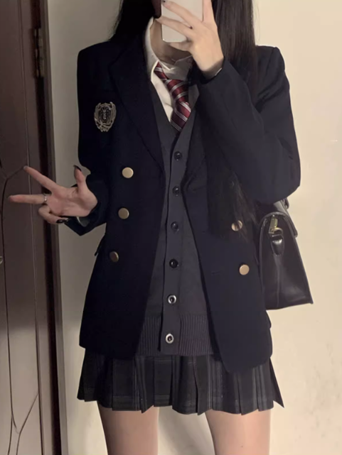 Muster Dark JK Rock Plissee Uniform 39CM Plaid Grau