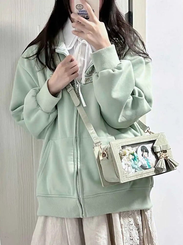 Ita Style Floral Green Cheongsam With Accent Pattern PU Bow Fringe Bag