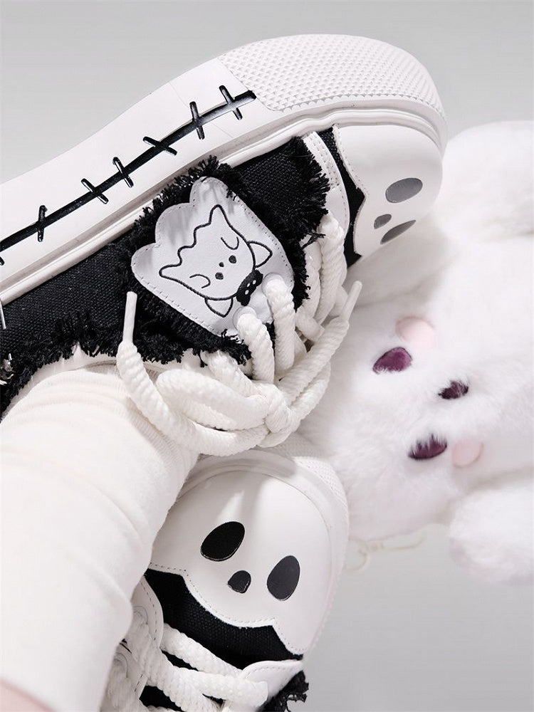 Sneakers Cute Black Ghost Platform Canvas und Weiß