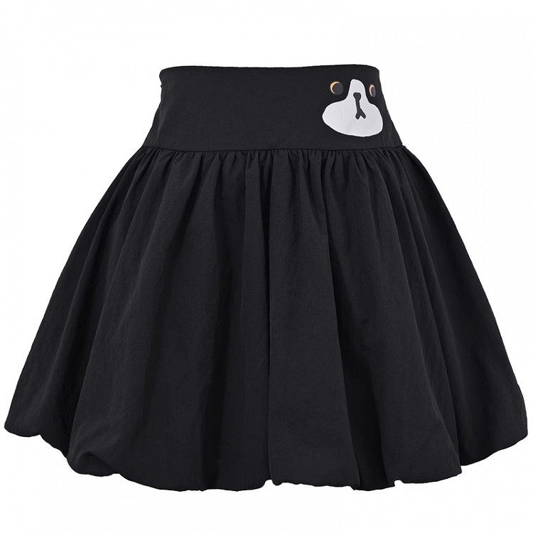 Black Elastic Waist Kitty Bubble Skirt Print