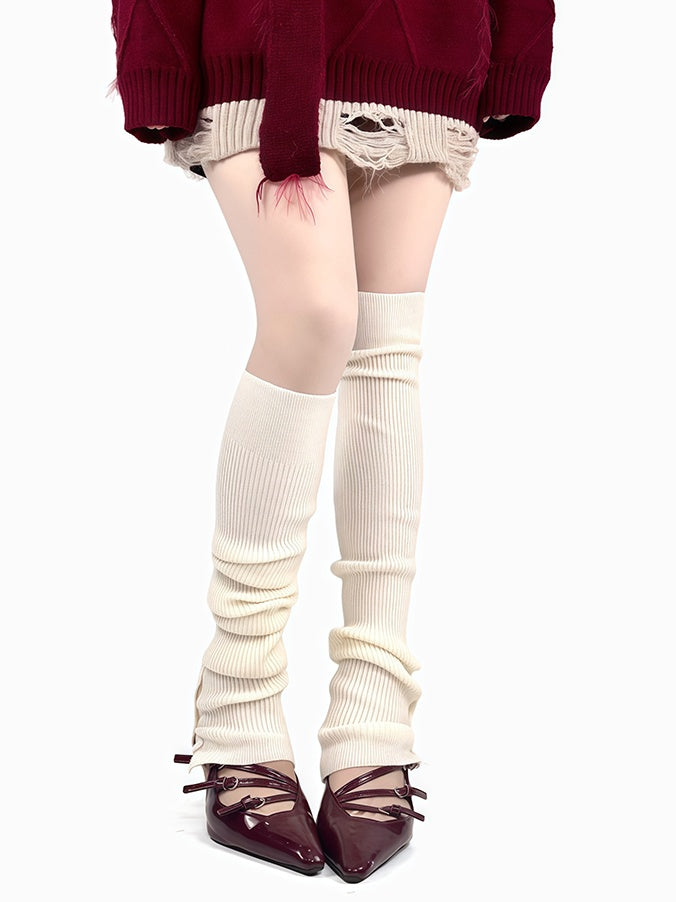 Off-white/Grey/Wine Red/Black Button Knitted Leg Warmers