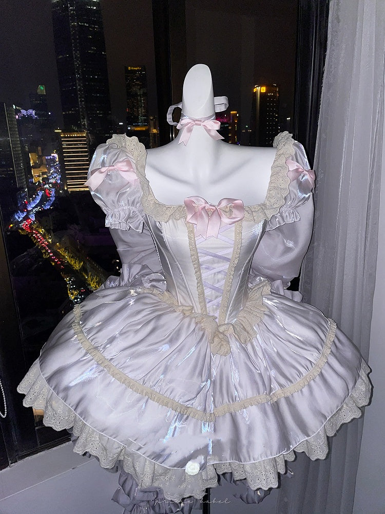 Light Dress Square Neckline and Short Puff Sleeves Sweet Lolita Princess Purple Puffy