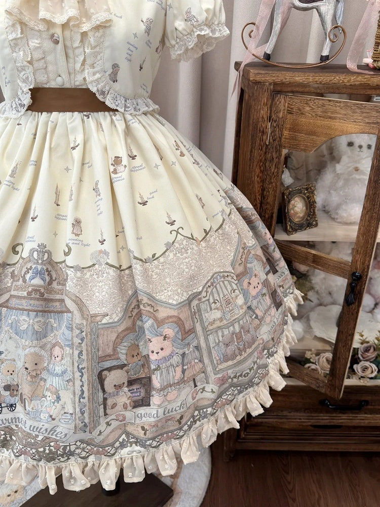 Beige Sweet Teddy Lolita Dress Fake Two-pieces Design