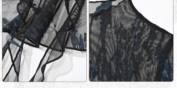 Mesh Bell Grunge and Fairycore Black Rock Punk Blue Sleeves Top