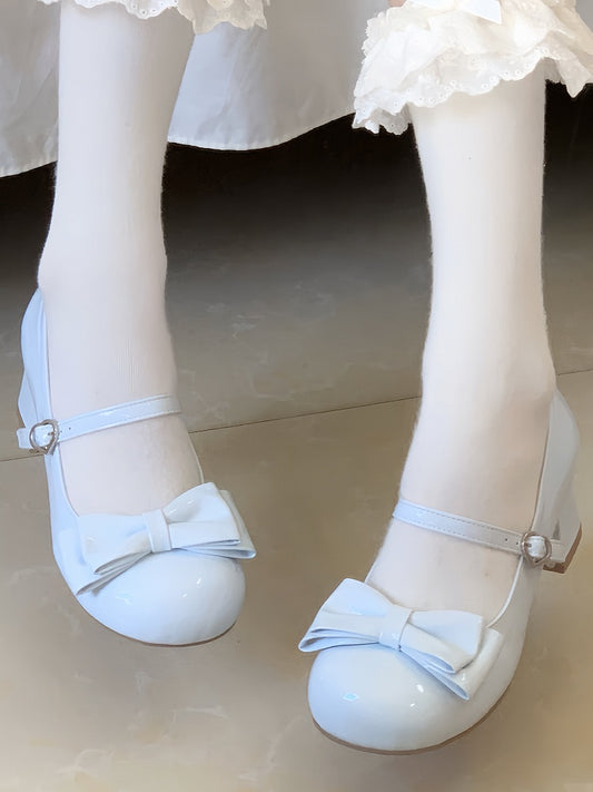 Lolita Zehenschuhe Mary PU – Weiches rundes Jane Blaues Leder