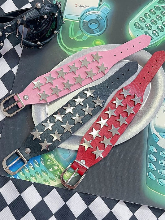 詳細 ロックスター ブラック/レッド/ピンク ブレスレット パンク