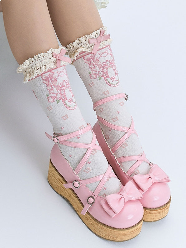 Lolita Zehenschuhe Plateau Rund Süß - Pink Peach