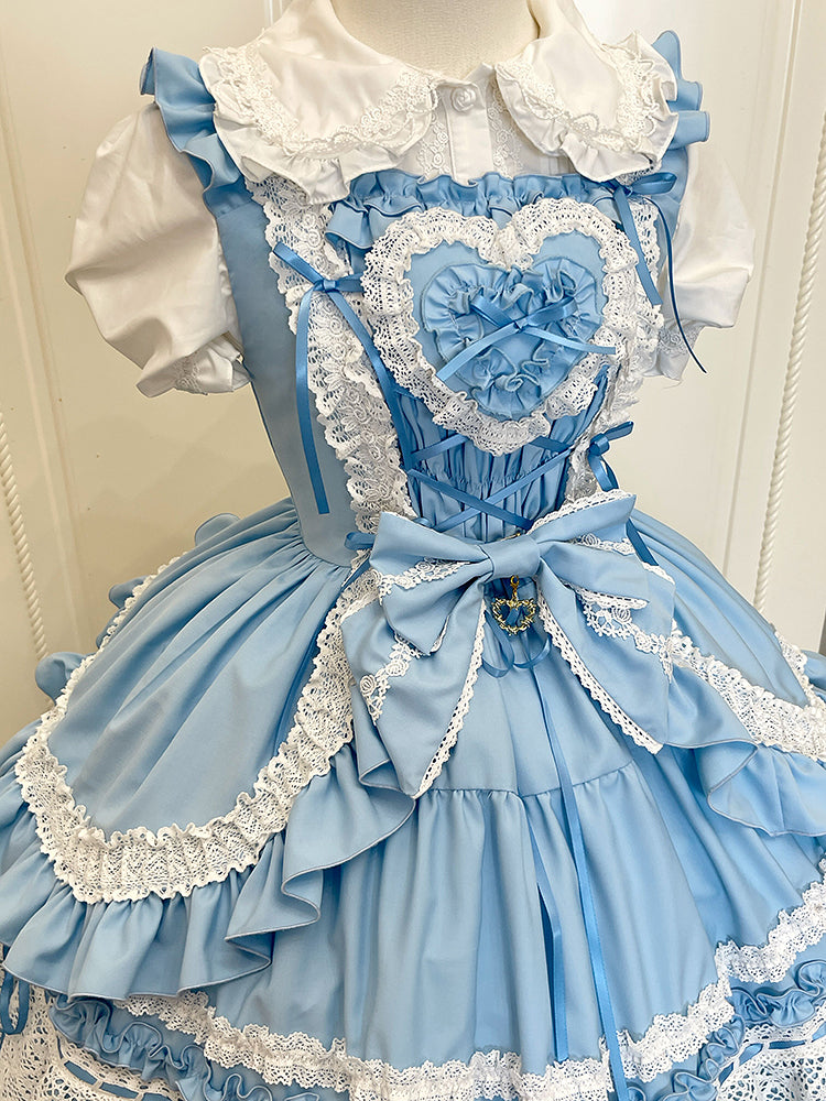 Blaues Mieder mit Herz, abnehmbar, gepolstert, Schulkleid, alter Lolita-Pulloverrock