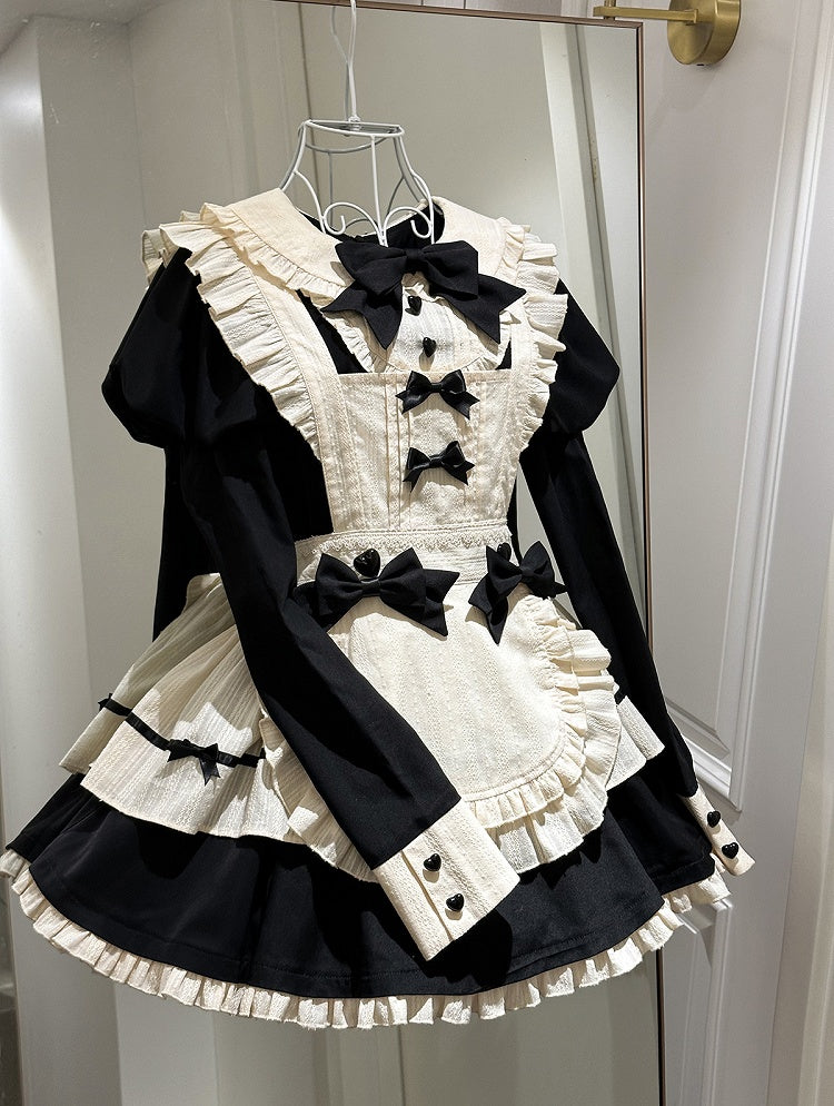 Abnehmbare kurze Lolita-Schürze KC + Kleid-Dienstmädchen-Ärmel Schwarz