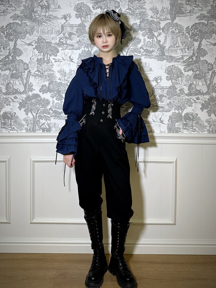 Lolita Corset with Belt Straps Black Ouji High Waist Pants
