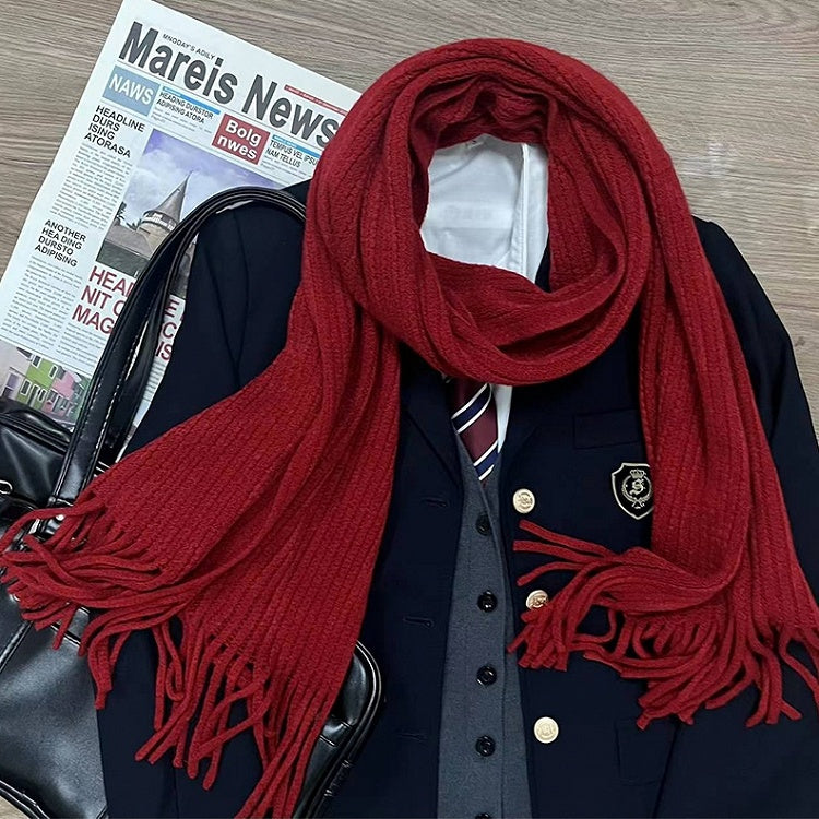 Uniform Red/White Tassels Scarf Knitted JK Details