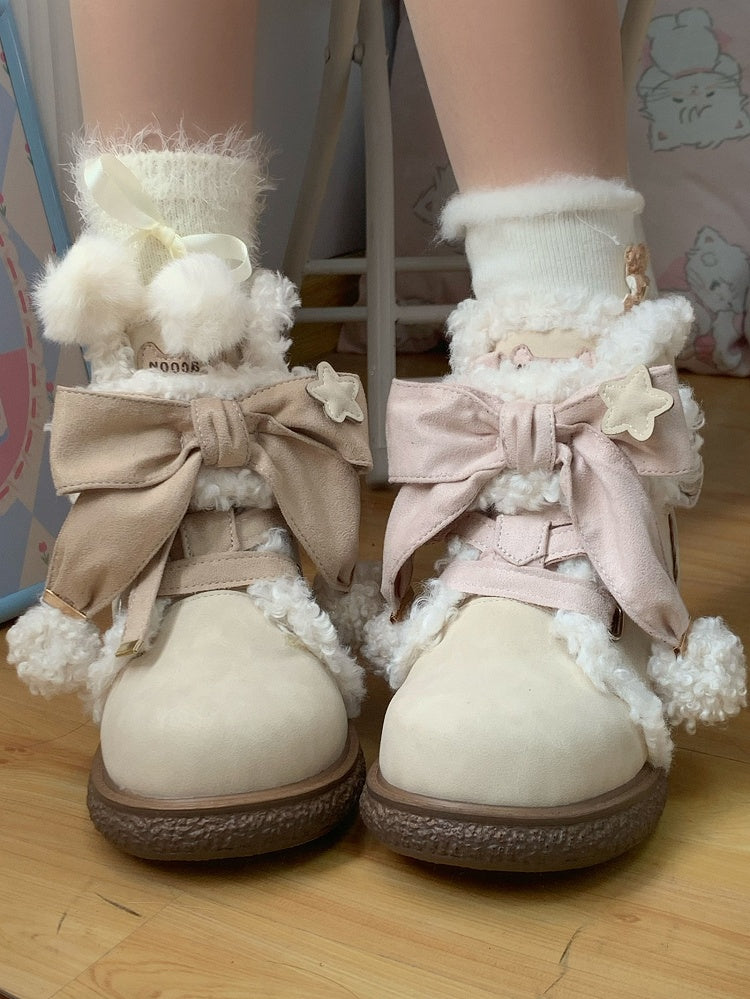 Pompon Daily Charm Weiße Selbstbindesocken mit Riemen Kawaii